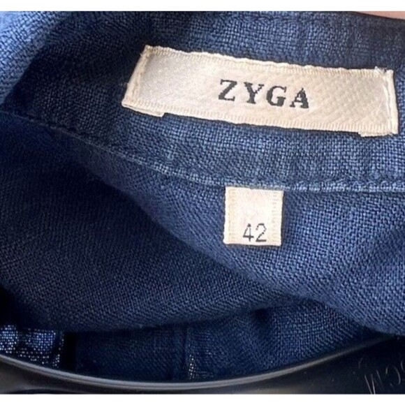Zyga 100% Linen Blue Button Up Shirt Women’s 42 Eyelet Resort Vacation Coastal - Picture 7 of 8